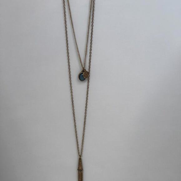 Forever 21 Antique Gold Charms Necklace With Tassel & Charms! - Picture 1 of 7
